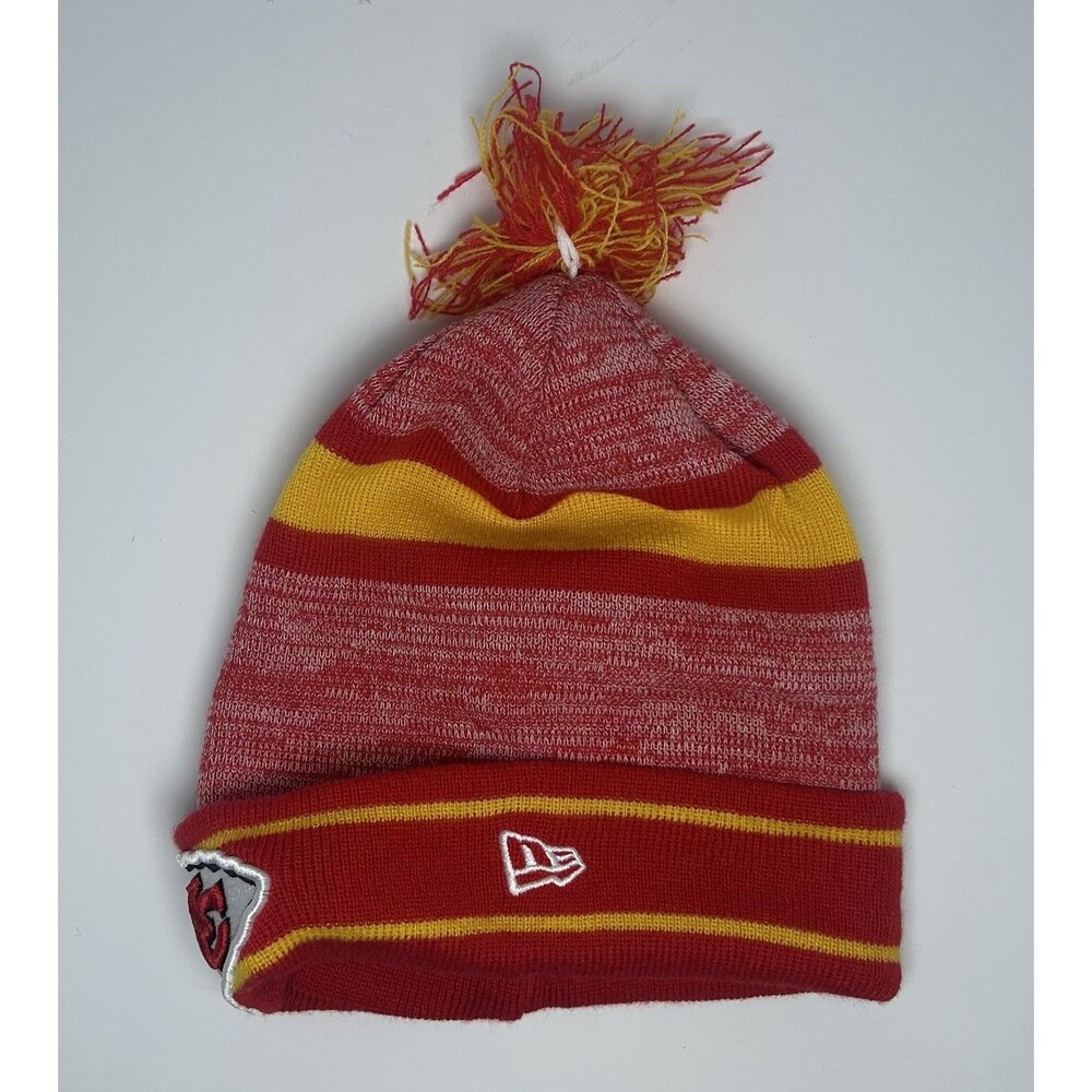 New Era Kansas City Chiefs Knit Pom Beanie Hat Red/Yellow NFL Football - Picture 2 of 3